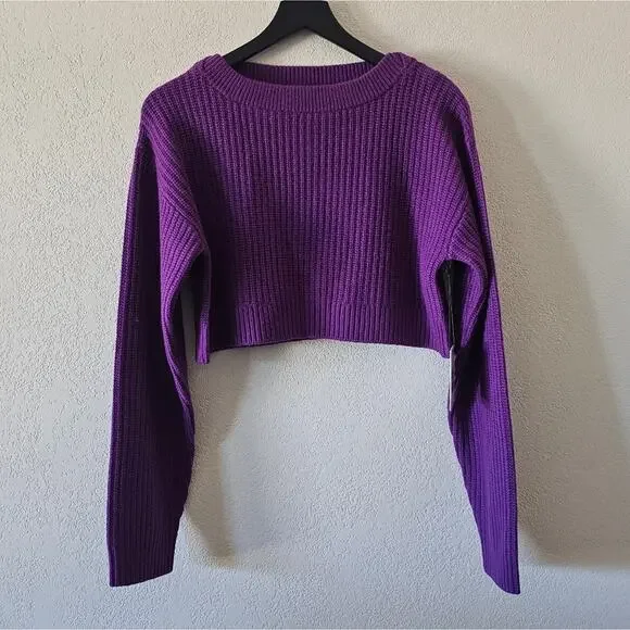 NEW Re/Done Boatneck Cropped Wool Sweater in Purple